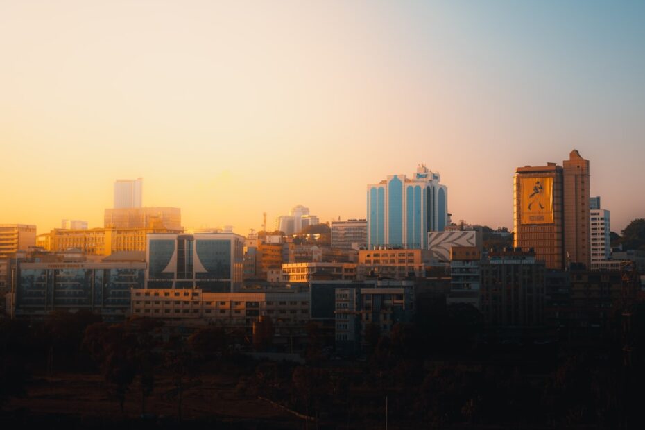Kampala Uganda city skyline and urban buildings